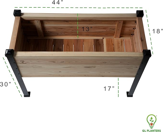Cedar Raised Garden Bed 44L x 18W x 30H inches Built-in Drainage No-Bend Gardening