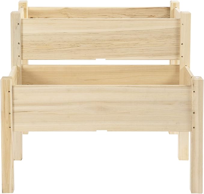 Outsunny 34x34x28 Raised Garden Bed 2-Tier Elevated Wood Planter Box for Backyard Patio to Grow Vegetables Herbs and Flowers Natural