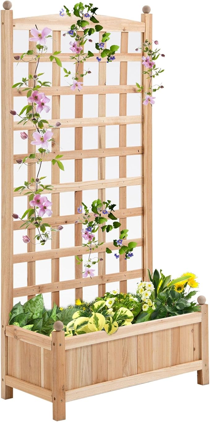 Decorative Raised Garden Planter Box with Trellis