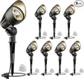 GOODSMANN Low Voltage Landscape Flood Lights 5W LED 8PK Outdoor Spotlight 2700K Warm White Replaceable LED Bulbs Outside Hardwired Lighting with Metal Stake Cable Connector Replaceable
