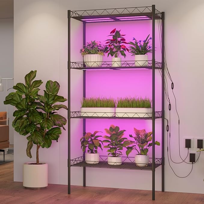Under Cabinet Grow Light LED Grow Lights for Indoor Plants Full Spectrum Plants Light for Shelves with Auto Timer 3/9/12H 616LEDs Ultra-Thin Grow Light Panel for Seed Starting Flowers Veg 4PACK