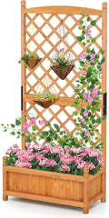 MAT EXPERT Raised Garden Bed with Trellis Lattice Panel with Hanging Roof Drainage Hole Planter Box for Flower Vine Elevated Outdoor Planter for Garden
