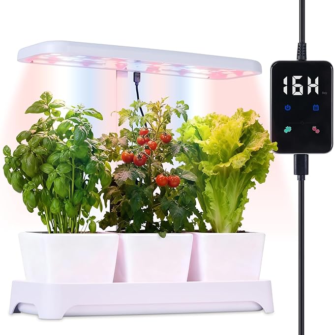 Indoor Garden Led Grow Light Full Spectrum LED Grow Lamp for Indoor Plants with Intelligent Controller Height Adjustable Ideal for Home Desk Plant Lighting (Without Pots)(White 16.5*6.5*4 inch)