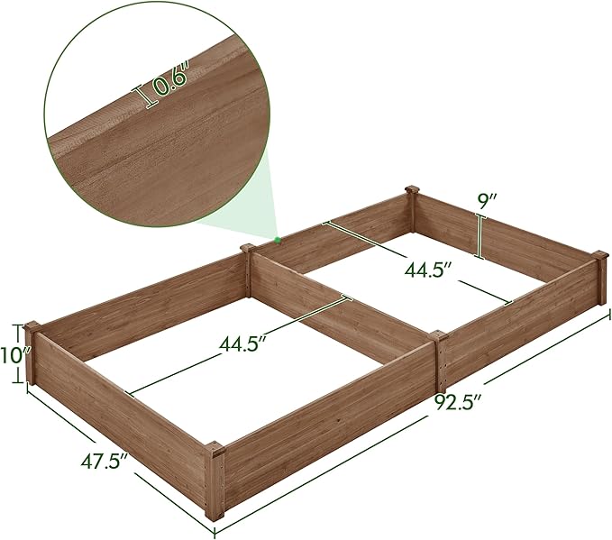 Topeakmart 92.5 x 47.5 x 10in Horticulture Raised Garden Bed 8×4ft Wooden Planting Box in Garden Backyard/Outdoor Use Brown