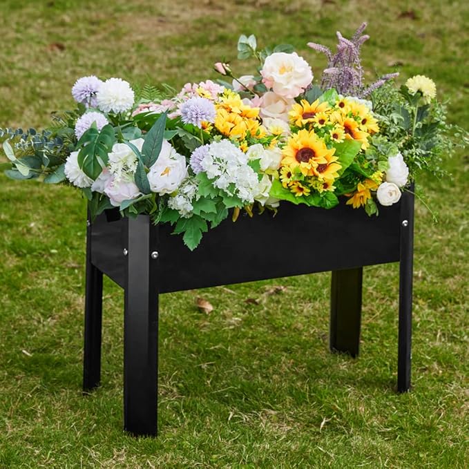 Elevated Planter Box Raised Garden Bed Galvanized Steel Planter Box with Legs for Flower Fruit Herb Vegetable Growing (Black)