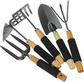 5pcs Garden Tools Set with Wooden Handles Including Large Shovel Three-Prong Fork Two-Head Hoe and Five-Tooth Rake Hand Tool Kit for Home and Outdoor Gardening Tasks