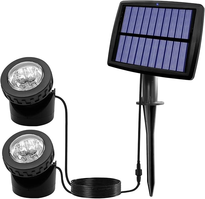AVEKI Solar Pond Spotlights 2 in 1 12 LED Solar Underwater Lights with Dual Head Waterproof Submarine Landscape Spotlight Security Lighting for Outdoor Patio Garden Fountain Pond