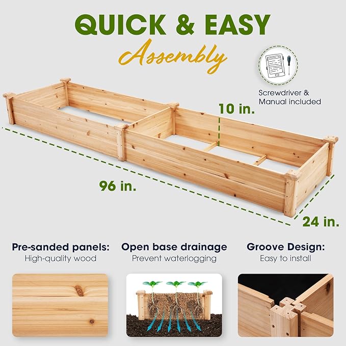 IDZO Combo Raised Garden Bed with Wax Oil Coated 96 Inches Wood Planter with Non-Woven Lining + Metal Obelisk Trellis for Climbing Plants
