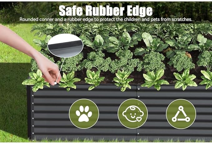 Heavy-Duty Galvanized Steel Raised Garden Bed for Outdoor Vegetable Fruit and Flower Planting – Rust-Resistant Metal Planter Box (Dark Gray - 6x3x1.5 ft)