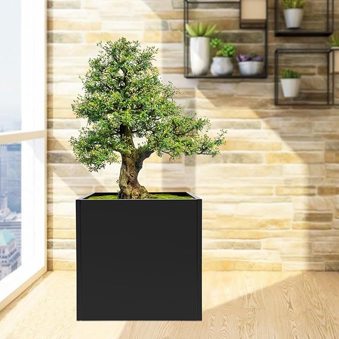 26 L x26 W x26 H Metal Flower Boxes Planter Boxes Outdoor Raised Garden Bed Indoor Outdoor Planting Bed Black Square Planter Box for Patios Lawn Yard Decor Storage