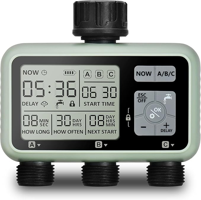 Watering Timer 3 Zone Sprinkler Timer Programmable Garden Outdoor Hose Faucet Timer with Rain Delay Auto &amp Manual Watering SystemWater Hose Irrigation Timers 3 Outlet for Garden