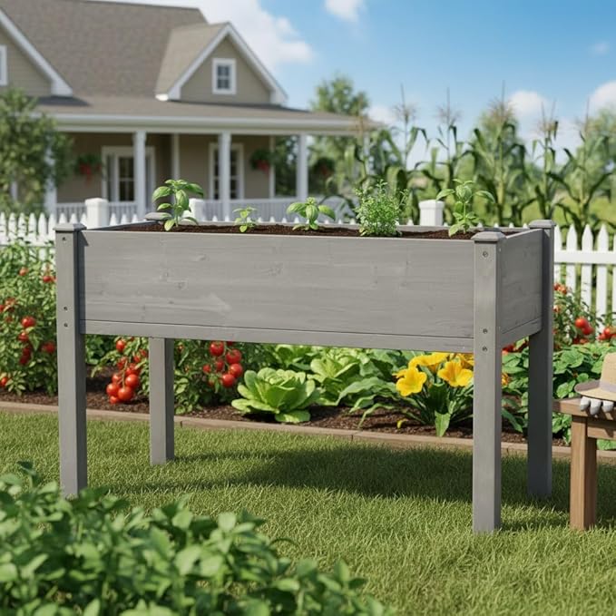 48x24x30 inch Raised Garden Bed with Legs Elevated Wooden Planter Box for Outdoor Plants Flowers Fruits Vegetable Herb Growing