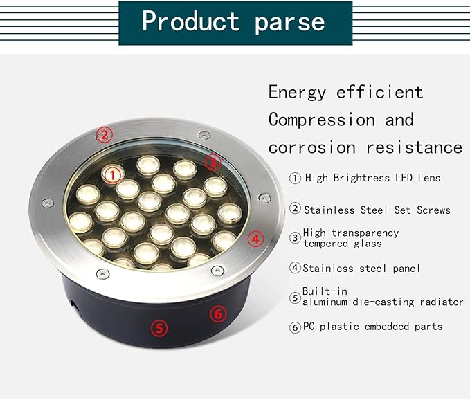 Outdoor LED Underground Light Low Voltage AC24V Spotlight Anti-Rust Aluminum Recessed Landscape Light for Pools Ponds and Rivers