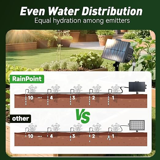 RAINPOINT Easy-Setup SolarRechargeableUSB-C Powered Automatic Drip Irrigation Kit System for Garden Outdoor/IndoorPlant Waterer Device Balcony Patio Grow Tent Greenhouse Indoor Water 10-20 Plants