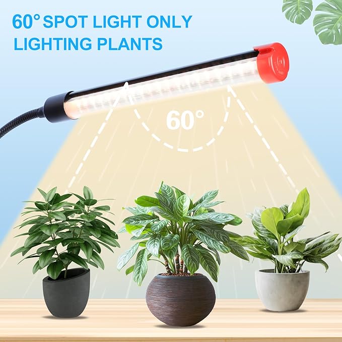 3-Head Grow Light with Stand and Timer 27 Watt Power Home Plug LED Grow Lights for Indoor Plants for Tall Houseplants Bonsai Tree Seed Starting 24-64 Adjustable Height