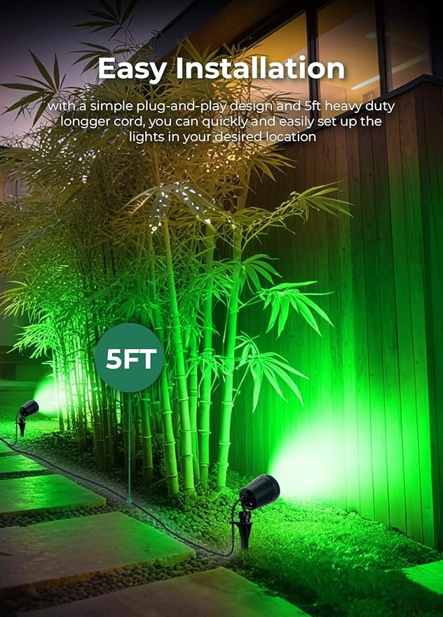 Halloween Spotlights Outdoor 120V Plug-in Christmas Spot Light 5000K LED Landscape Lighting with 5 Color Lenses (Red Green Blue Purple Yellow) IP67 Waterproof 2 Pack