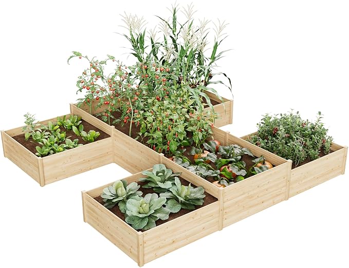 Jocisland H-Shaped Raised Garden Bed 12x12x2 ft 180 cu. ft Capacity Double-Layer Wooden Planter Box for Outdoor Patio Garden