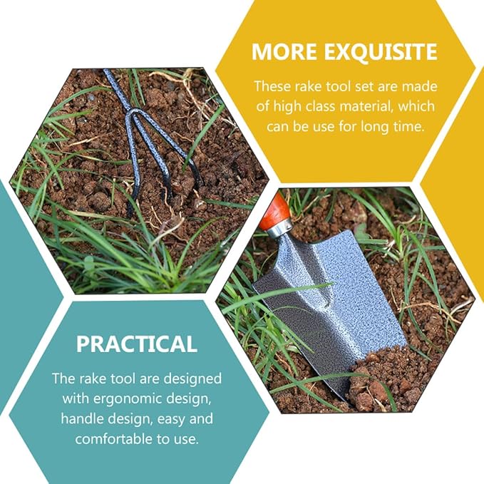 5pcs Garden Rake and Shovel Tool Set for Outdoor Planting and Soil Loosening Handheld Gardening Tools with Sturdy Metal Blades for Home Vegetable and Flower Cultivation