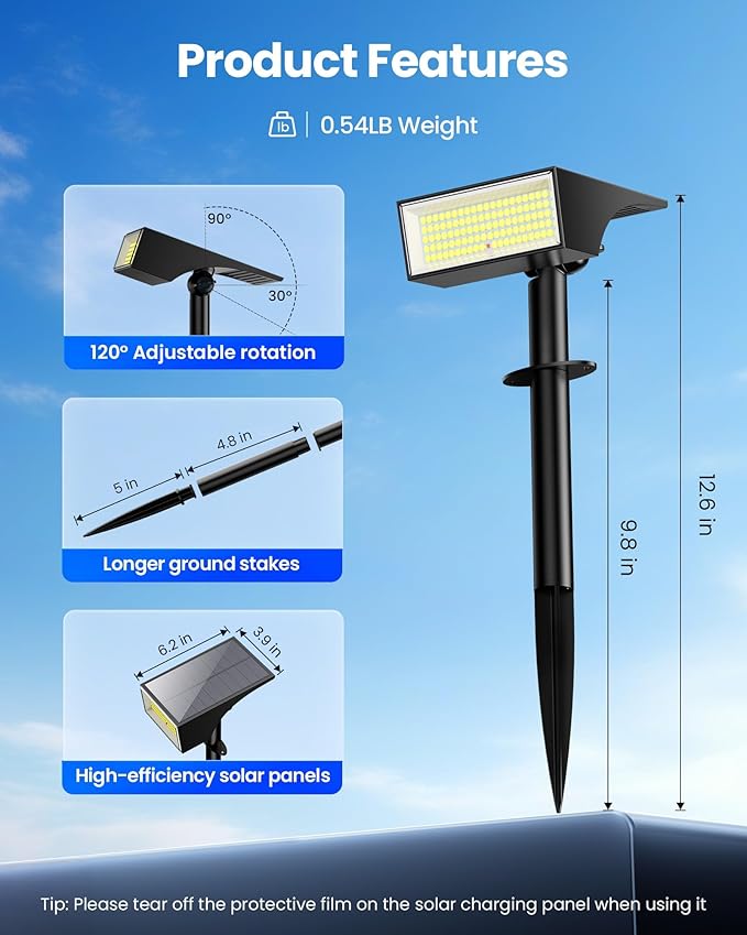 Koicaxy Solar Lights Outdoor Waterproof 8 Pack IP65 100 LEDs 4 Light Modes Higher Charging Efficiency Auto On/Off Solar Landscape Spotlights for Garden Decor Yard Pathway Patio - Cool White