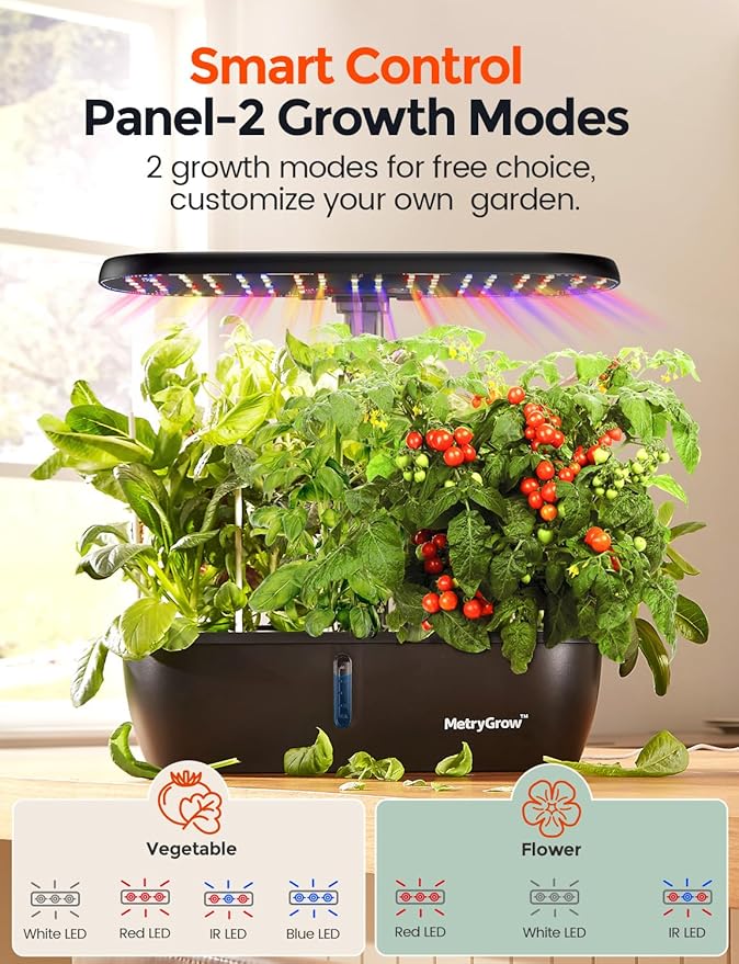 MG-15 Hydroponic Growing System Kits Smart Indoor Garden with 24W Grow LED Light Full Spectrum 15 Pods Herb Garden Planter Indoor Gardening for Gifts Kitchen