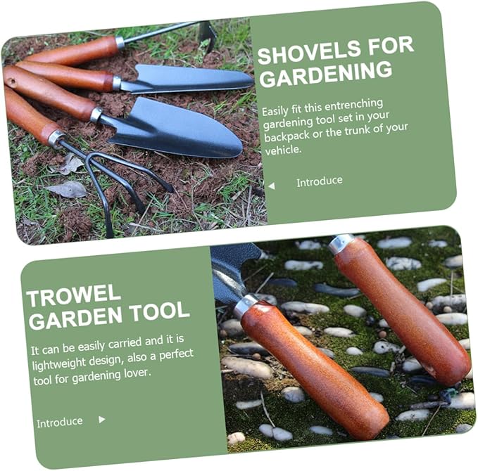 4pcs Gardening Tool Set with Hand Trowel Narrow Spade 3-Claw Rake and Dual-Purpose Hoe for Planting and Potting Mini Garden Shovel Kit for Backyard and Indoor Use