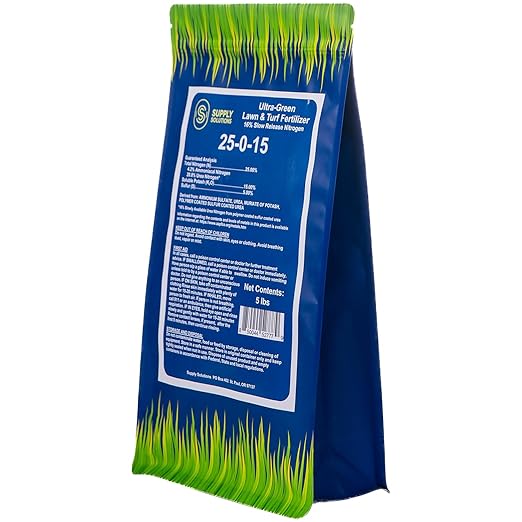 Supply Solutions 25-0-15 Ultra Green Lawn and Turf Fertilizer - 16% Slow Release Nitrogen - Promotes Lush Green Lawns and Strong Root Growth Reduces Mowing Frequency (5 Pounds)