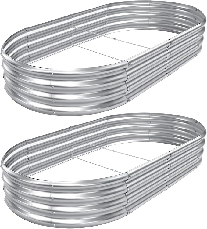 AHEONLAR 2pack 8×4×1ft Raised Garden BedOutdoor Galvanized Planter Boxes Oval Large Metal Raised Garden Beds for Vegetables
