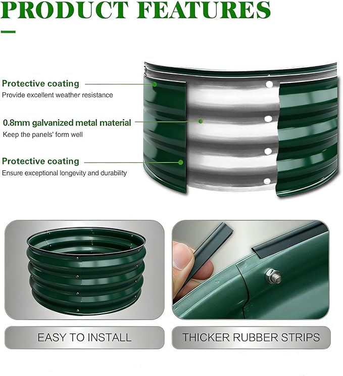 GrowHaus 2x2x1FT Galvanized Raised Garden Bed Planter Boxes Outdoor Round Metal Garden Beds for Planting Vegetables Flowers Herbs Dark Green
