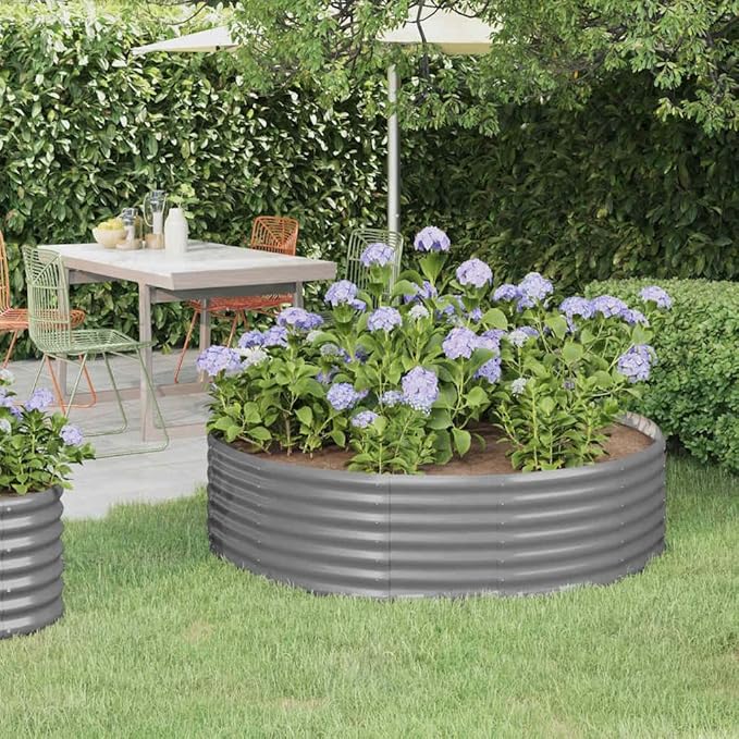 Galvanised Steel Round Raised Garden Planter 55x55x14 Grey Durable Outdoor Patio Raised Bed for Vegetables Herbs &amp Flowers Modern Planter Box for Balcony Lawn &amp Backyard Use