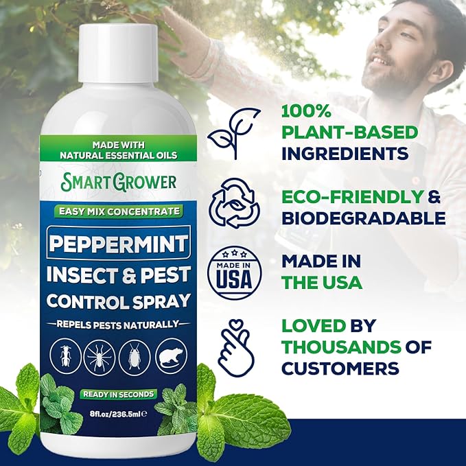 Peppermint Insect &amp Pest Control Best Value Concentrate - Repels Insects &amp Pests for Home Indoor Outdoor Garden - Maximum Strength Concentrate (Makes One Gallon RTU) 8 oz