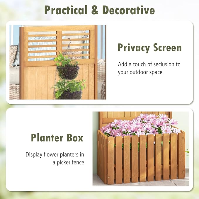 Giantex Raised Garden Bed with Trellis 41” Wooden Potted Plant Box w/Privacy Screen Trellis for Plant Flower Climbing Pot Hanging Indoor &amp Outdoor Planter Box for Yard Garden Balcony