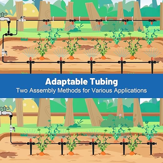 Mist Drip Irrigation System for Garden Watering 60FT 1/2 &amp 1/4 Quick-Connect Micro Misting kit for Greenhouse Plant Lawn Raised Bed Vegetable Flower. Hanging or Inground Misters Sprinkler