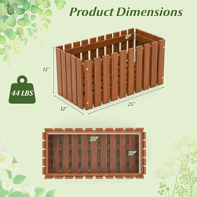 HAPPYGRILL Slat Style Planter Box Wood Raised Garden Bed for Flower Vegetable Rectangular Plant Container for Flowerpot Potted Plant Indoor Outdoor Flower Box for Patio Porch Yard Balcony (2)
