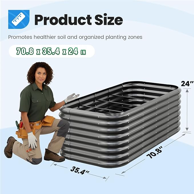 Quictent Galvanized Raised Garden Bed Kit 6x3x2 ft Oval Metal Planter Box Tall for Vegetables Outdoor Backyard Strengthened by Crossbar Dark Gray