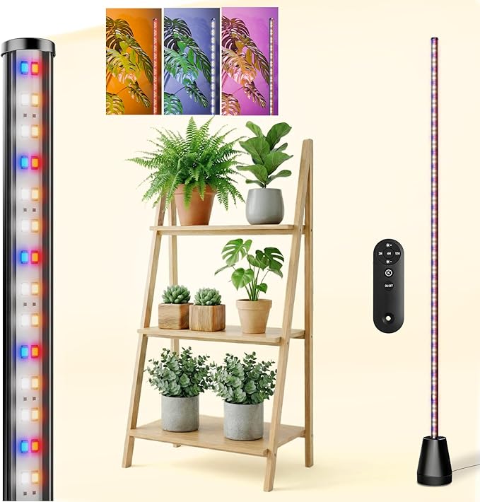 Grow Lights for Indoor Plants with Timer 60 Inch Vertical Grow Light Full Spectrum 192 LEDs 24W with 3/6/12H Auto On/Off Remote 3 Light Modes 5-Level Dimmable Standing Plant Lamp