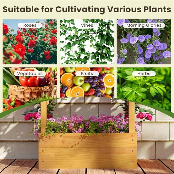 60 Tall Pine Wooden Raised Garden Bed with Trellis &amp Flat Roof Planter Box for Climbing Plants Outdoor Planting Stand Roof Climbing Plant Support Raised Beds Backyard Planter Wooden Garden Pla