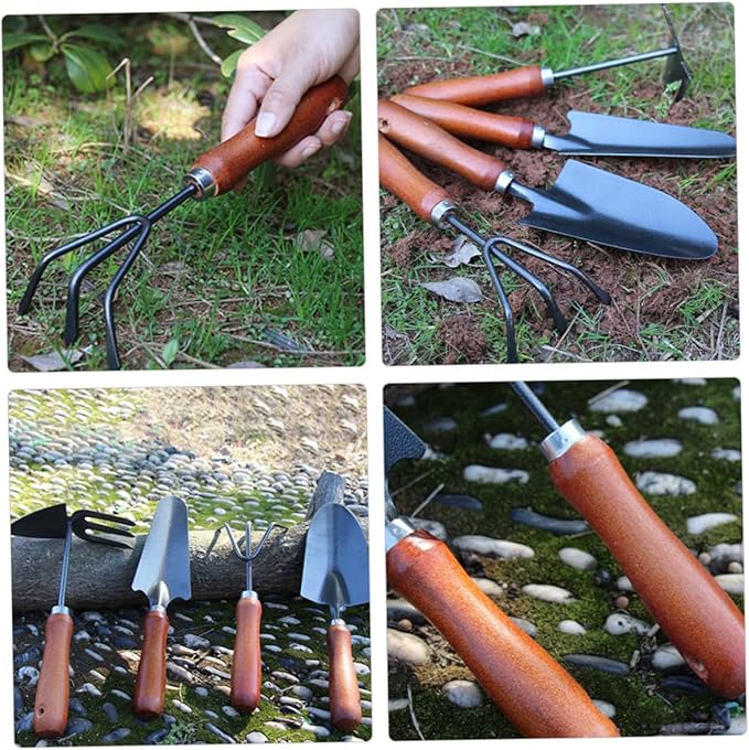 Ergonomic Gardening Shovel High-Strength Steel Garden Tools for Digging Planting Weeding with Extended Narrow Spade Triple Claw Rake Dual-use Hoe and Soil Scoop for Home and