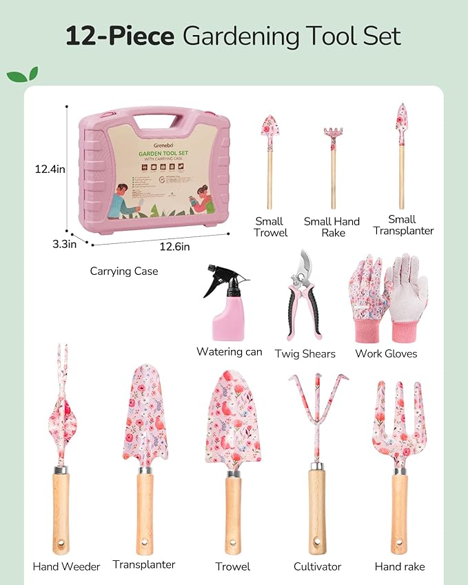 Gardening Tools 9 Piece and 12-Piece Womens Gardening Tools Gift Set Garden Tools with Durable Carrying Case Fashionable and Thoughtful Gifts for Garden Women