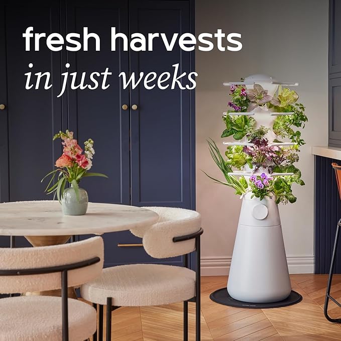 Farmstand Nook 4ft.7” Vertical Hydroponic Garden Tower - Self-Watering Vertical Hydroponic Tower with LED Grow Lights 20 Live Seedlings Smart Timer - Indoor Vertical Growing Tower