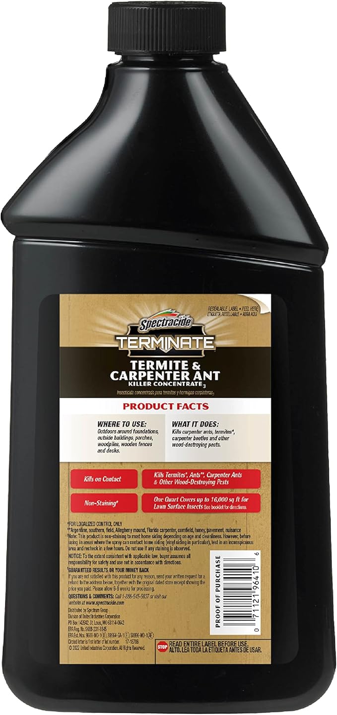 Spectracide Terminate Termite &amp Carpenter Ant Killer Concentrate Kills Termites Ants and Carpenter Ants 32 fl Ounce