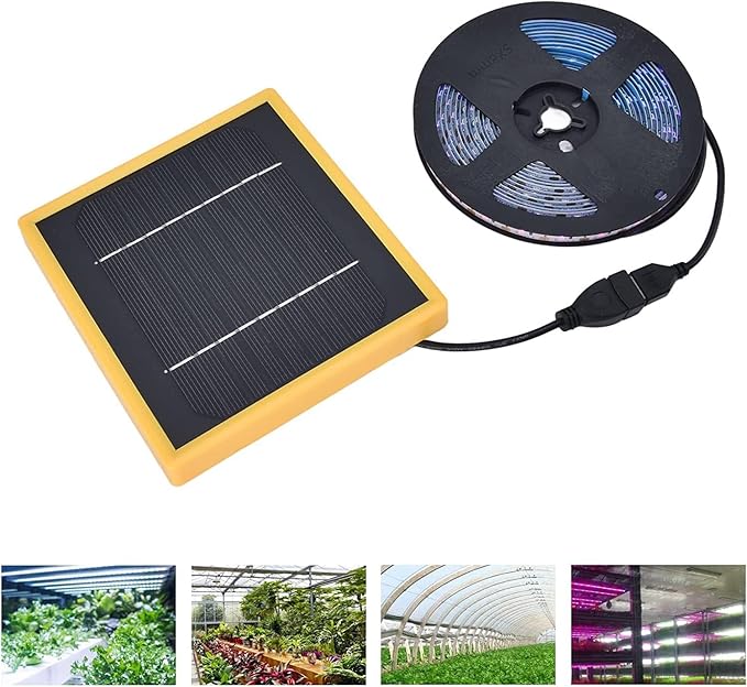 Solar Panel LED Grow Light Full Spectrum 5V Grow Light Strip 5M Waterproof 2835 LED Chip Phyto Lamps 16.4ft Flower Seed Hydroponic Light For Indoor Plants Greenhouse Hydroponic Seedling Growing Lamp