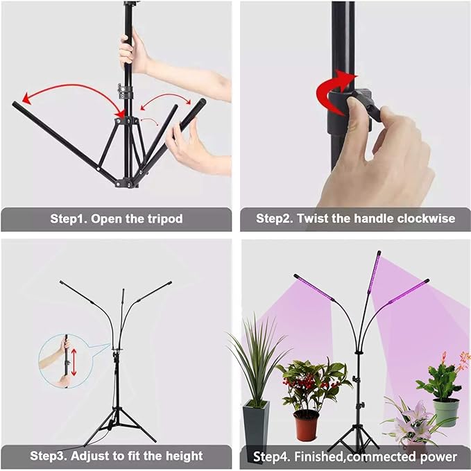 60W LED Full Spectrum Growing Lamps with Tripod Stand Dimmable Timing Greenhouse Flower Adjustable Floor Plant Grow Lights