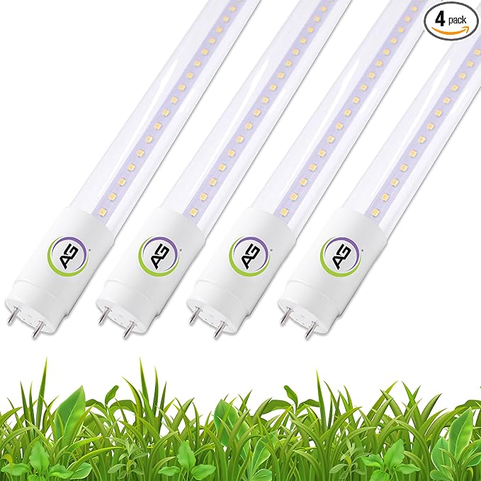 Active Grow T8/T12 High Output 4FT LED Grow Light Bulb - T8 Grow Lights for Indoor Plants Germination &amp Microgreens - 22W - Sun White Full Spectrum High CRI 95 - Ballast Bypass 120-277V - 4-Pack