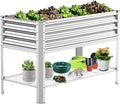 Raised Garden Bed with Legs Galvanized Raised Planter Box with Storage Shelf and Drainage Holes 48×24×32 Inch Large Metal Garden Bed Kit for Balcony Backyard Patio Lasts for Years of Use.