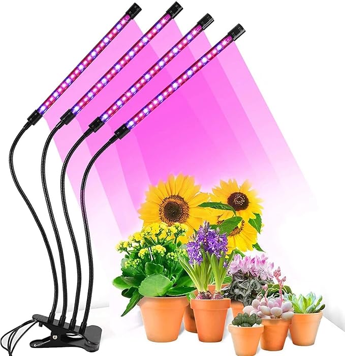 Plant Light Grow Lights for Indoor Plants Full Spectrum Led Plant Grow Light9 Dimming Level &amp 4 Heads Grow Lamp with Timer 360°Adjustable Gooseneck 3 Switch Mode for Seedlings and Succulents