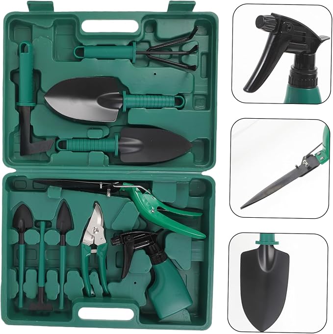BESPORTBLE Garden Tool Set Includes Rake Shovel Shears Sprayer Tool Case for Outdoor Gardening Vegetable Planting Supplies