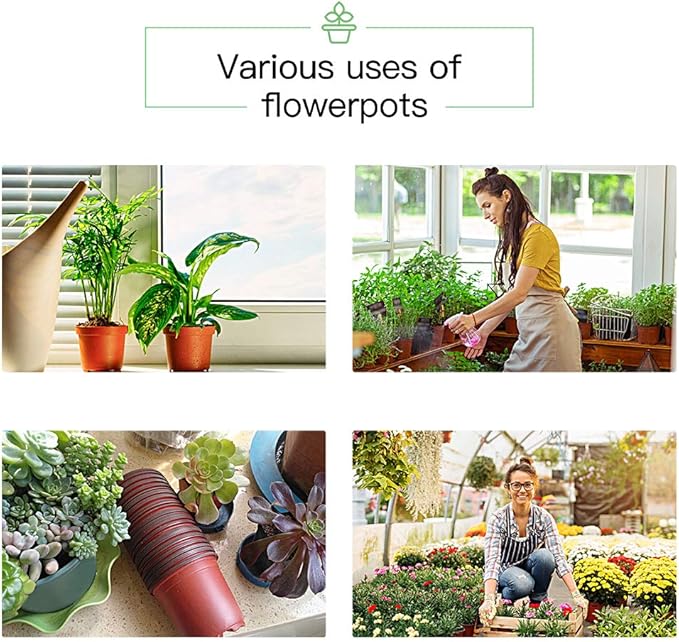 JERIA 200 Pack 6 Inch Plastic Nursery Pots Comewith Drainage Holes Seedling Flower Plant Container and Seed Starting Pots with 200 Pcs Labels