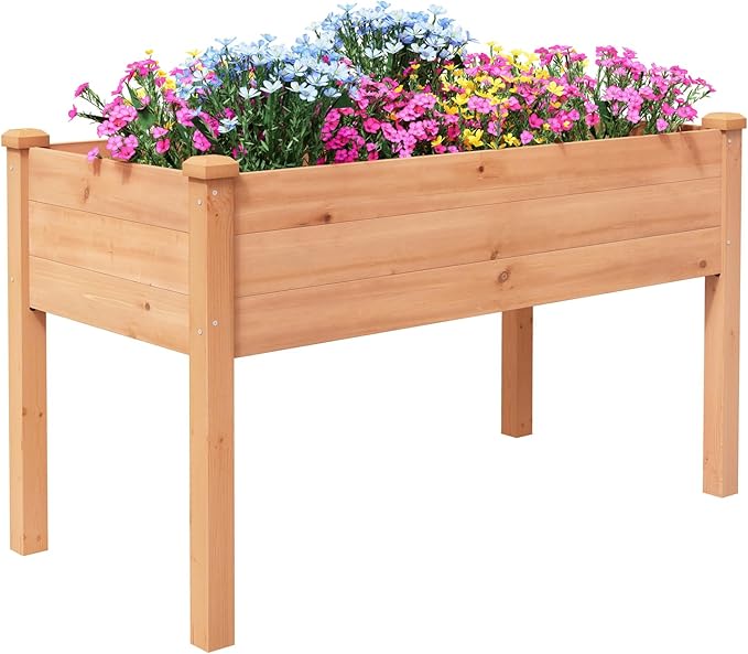 BIRASIL Outdoor Raised Garden Bed Wood Planter Box for Vegetable Flower Elevated Reinforced Large Garden Planters Boxes for Backyard Patio Gardening Balcony (48”L Brown)