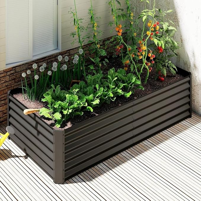 Heavy-Duty Galvanized Steel Raised Garden Bed for Outdoor Vegetable Fruit and Flower Planting – Rust-Resistant Metal Planter Box (Dark Gray - 6x3x1.5 ft)