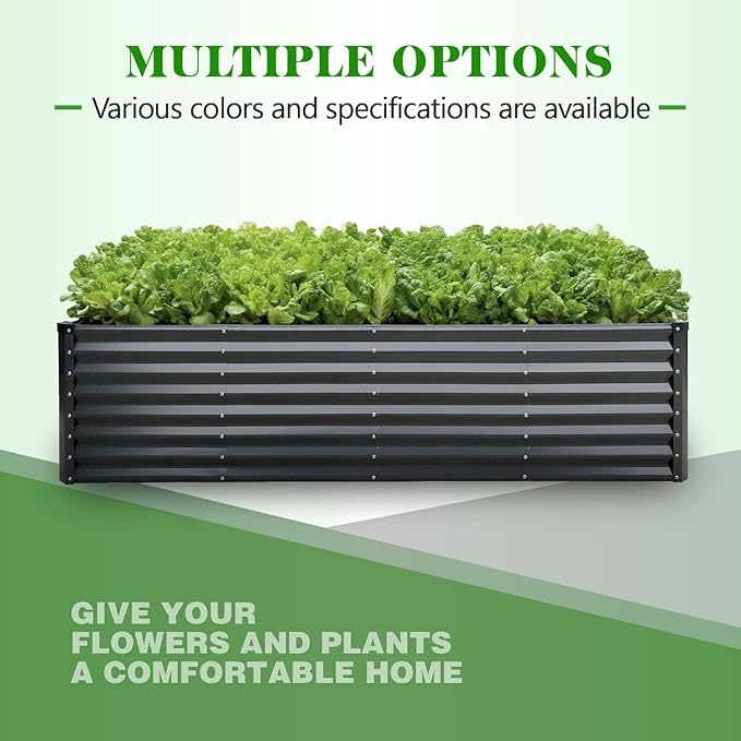 GrowHaus 8x4x2FT Galvanized Raised Garden Bed Planter Boxes Outdoor Large Metal Garden Beds for Planting Vegetables Flowers Herbs Rectangle Dark Gray